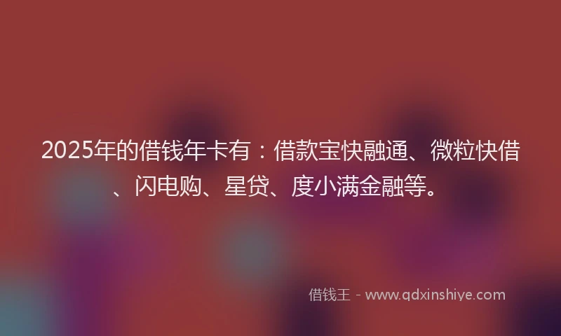 2025年的借钱年卡有：借款宝快融通、微粒快借、闪电购、星贷、度小满金融等。