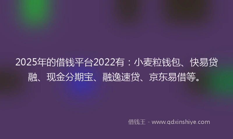2025年的借钱平台2022有：小麦粒钱包、快易贷融、现金分期宝、融逸速贷、京东易借等。