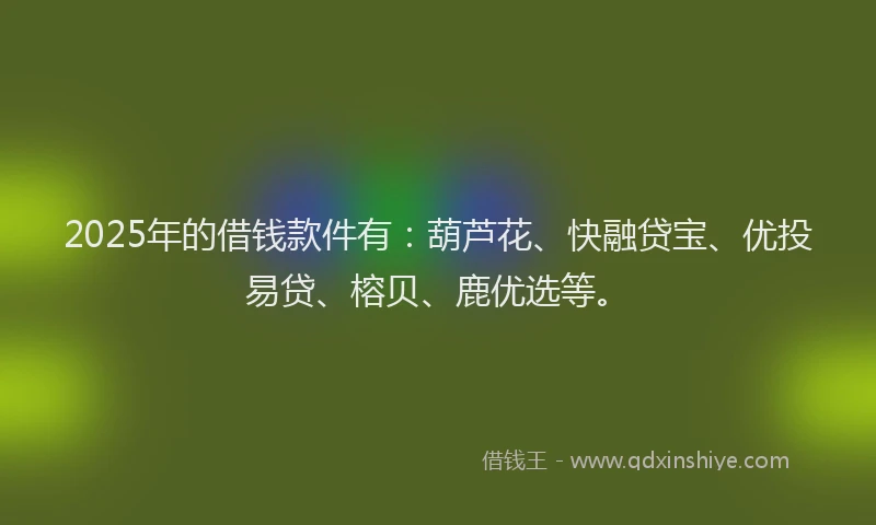 2025年的借钱款件有：葫芦花、快融贷宝、优投易贷、榕贝、鹿优选等。