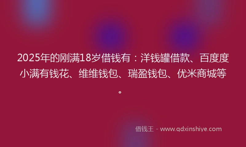 2025年的刚满18岁借钱有：洋钱罐借款、百度度小满有钱花、维维钱包、瑞盈钱包、优米商城等。