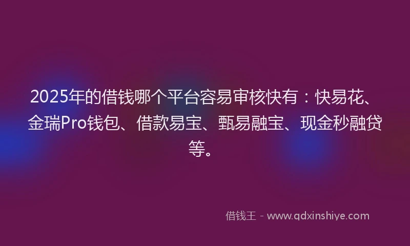 2025年的借钱哪个平台容易审核快有：快易花、金瑞Pro钱包、借款易宝、甄易融宝、现金秒融贷等。
