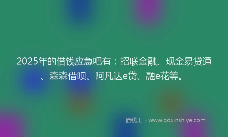 2025年的借钱应急吧有：招联金融、现金易贷通、森森借呗、阿凡达e贷、融e花等。