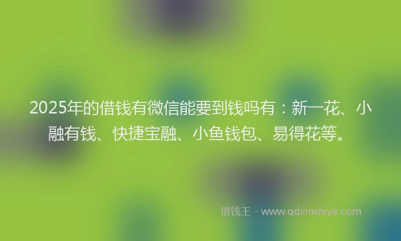 2025年的借钱有微信能要到钱吗有：新一花、小融有钱、快捷宝融、小鱼钱包、易得花等。