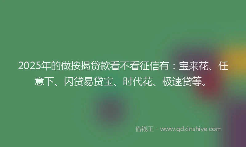 2025年的做按揭贷款看不看征信有：宝来花、任意下、闪贷易贷宝、时代花、极速贷等。