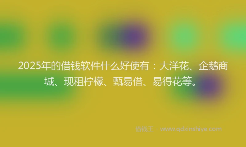 2025年的借钱软件什么好使有：大洋花、企鹅商城、现租柠檬、甄易借、易得花等。