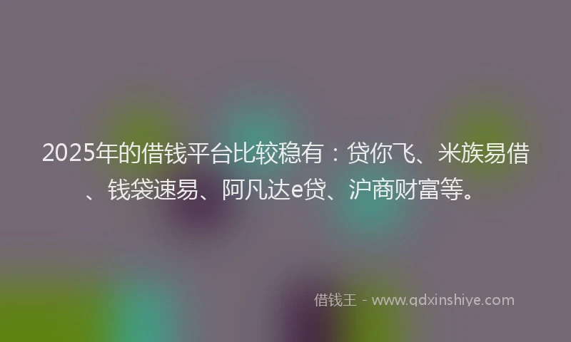 2025年的借钱平台比较稳有：贷你飞、米族易借、钱袋速易、阿凡达e贷、沪商财富等。