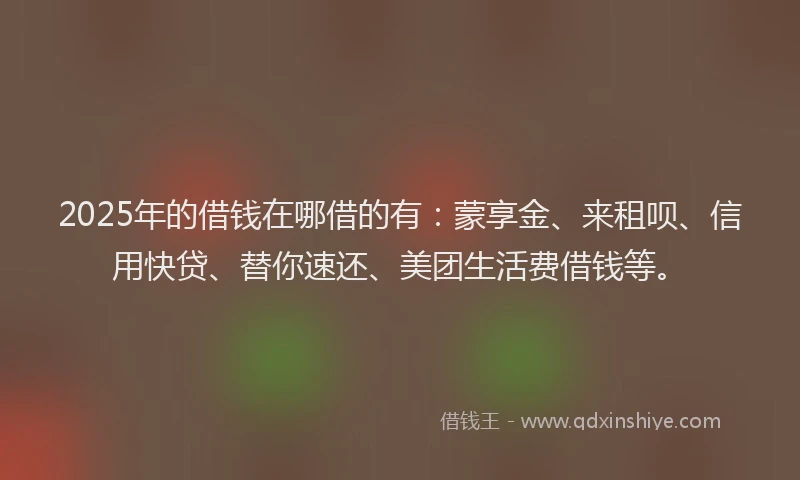 2025年的借钱在哪借的有：蒙享金、来租呗、信用快贷、替你速还、美团生活费借钱等。