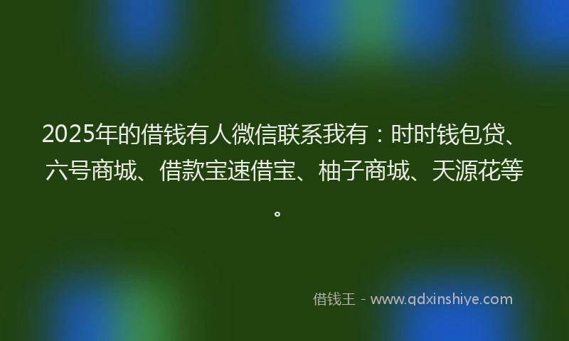 2025年的借钱有人微信联系我有：时时钱包贷、六号商城、借款宝速借宝、柚子商城、天源花等。