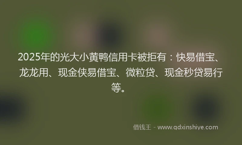 2025年的光大小黄鸭信用卡被拒有：快易借宝、龙龙用、现金侠易借宝、微粒贷、现金秒贷易行等。