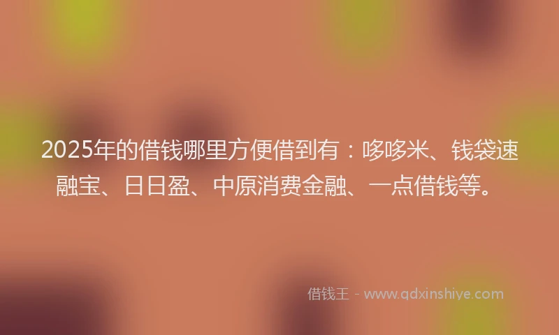2025年的借钱哪里方便借到有：哆哆米、钱袋速融宝、日日盈、中原消费金融、一点借钱等。