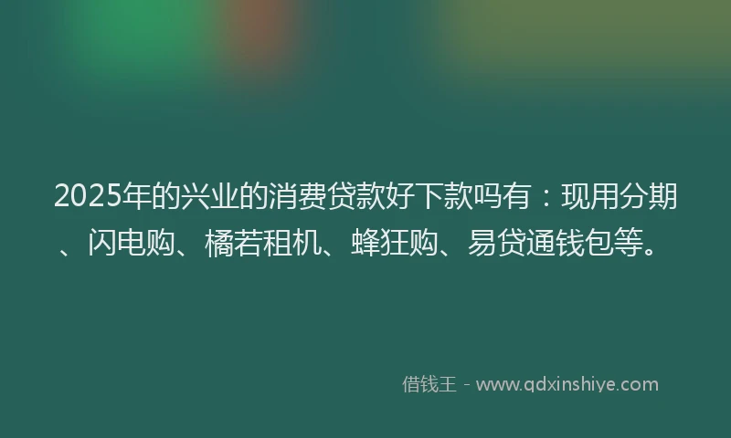 2025年的兴业的消费贷款好下款吗有：现用分期、闪电购、橘若租机、蜂狂购、易贷通钱包等。