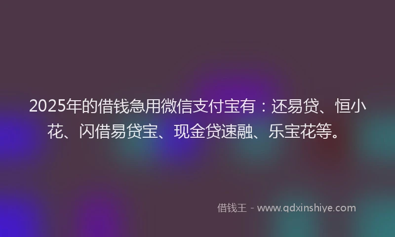 2025年的借钱急用微信支付宝有：还易贷、恒小花、闪借易贷宝、现金贷速融、乐宝花等。