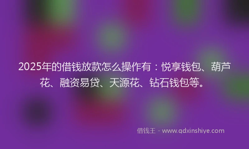 2025年的借钱放款怎么操作有：悦享钱包、葫芦花、融资易贷、天源花、钻石钱包等。