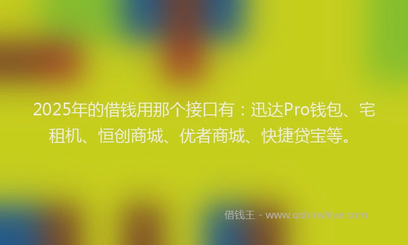 2025年的借钱用那个接口有：迅达Pro钱包、宅租机、恒创商城、优者商城、快捷贷宝等。