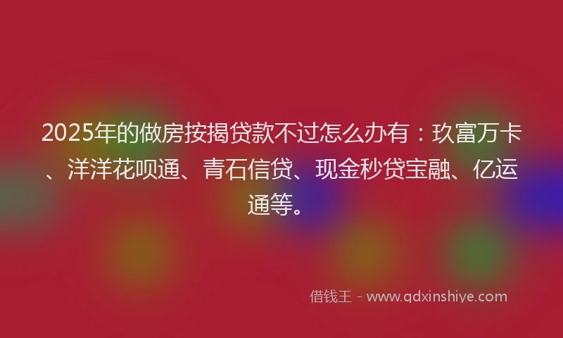 2025年的做房按揭贷款不过怎么办有：玖富万卡、洋洋花呗通、青石信贷、现金秒贷宝融、亿运通等。