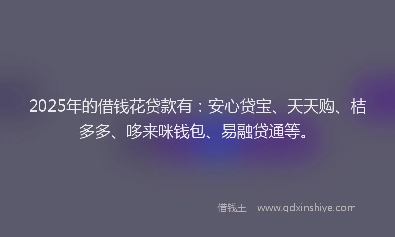 2025年的借钱花贷款有：安心贷宝、天天购、桔多多、哆来咪钱包、易融贷通等。