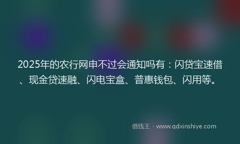 2025年的农行网申不过会通知吗有：闪贷宝速借、现金贷速融、闪电宝盒、普惠钱包、闪用等。