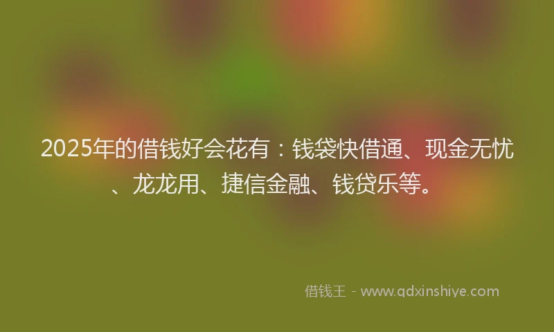 2025年的借钱好会花有：钱袋快借通、现金无忧、龙龙用、捷信金融、钱贷乐等。