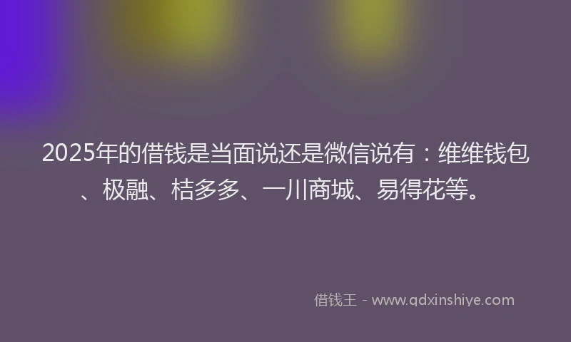 2025年的借钱是当面说还是微信说有：维维钱包、极融、桔多多、一川商城、易得花等。