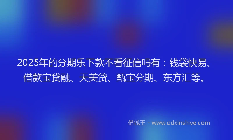 2025年的分期乐下款不看征信吗有：钱袋快易、借款宝贷融、天美贷、甄宝分期、东方汇等。