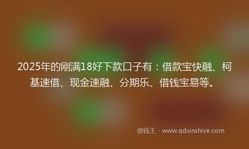 2025年的刚满18好下款口子有：借款宝快融、柯基速借、现金速融、分期乐、借钱宝易等。