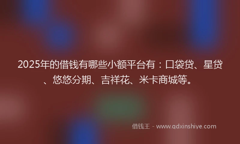 2025年的借钱有哪些小额平台有：口袋贷、星贷、悠悠分期、吉祥花、米卡商城等。
