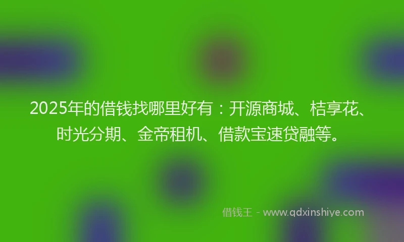 2025年的借钱找哪里好有：开源商城、桔享花、时光分期、金帝租机、借款宝速贷融等。
