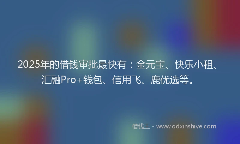 2025年的借钱审批最快有：金元宝、快乐小租、汇融Pro+钱包、信用飞、鹿优选等。