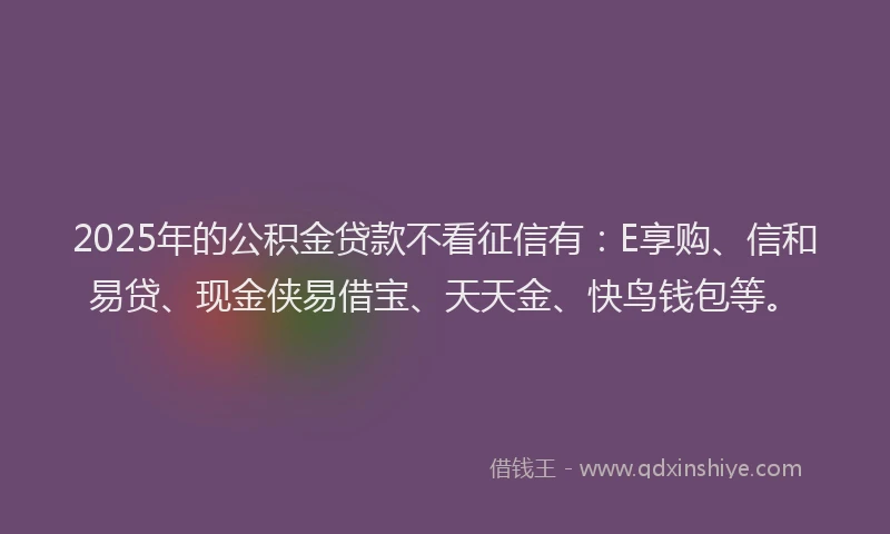 2025年的公积金贷款不看征信有：E享购、信和易贷、现金侠易借宝、天天金、快鸟钱包等。
