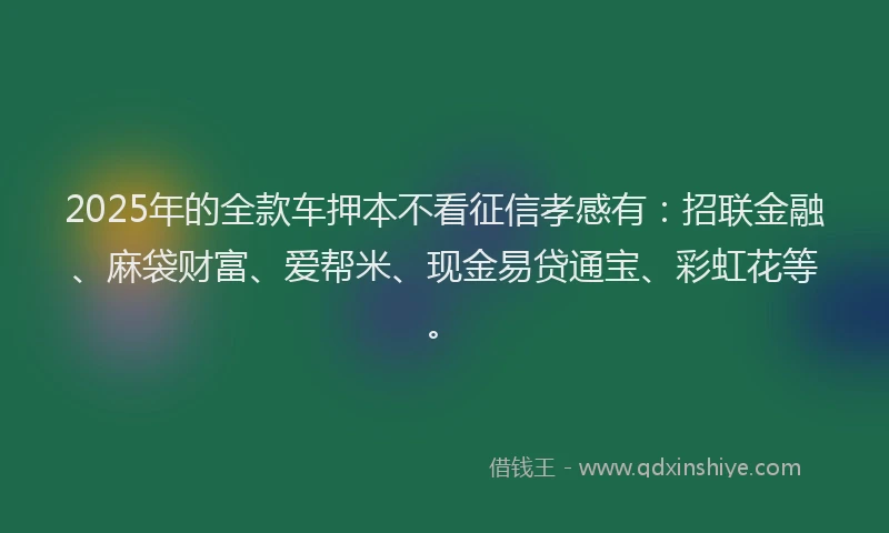 2025年的全款车押本不看征信孝感有：招联金融、麻袋财富、爱帮米、现金易贷通宝、彩虹花等。