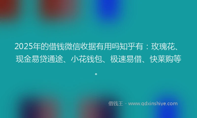 2025年的借钱微信收据有用吗知乎有：玫瑰花、现金易贷通途、小花钱包、极速易借、快莱购等。