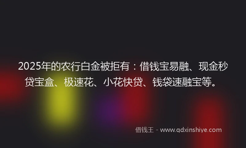 2025年的农行白金被拒有：借钱宝易融、现金秒贷宝盒、极速花、小花快贷、钱袋速融宝等。