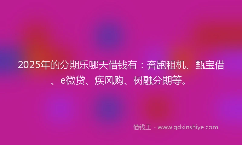 2025年的分期乐哪天借钱有：奔跑租机、甄宝借、e微贷、疾风购、树融分期等。