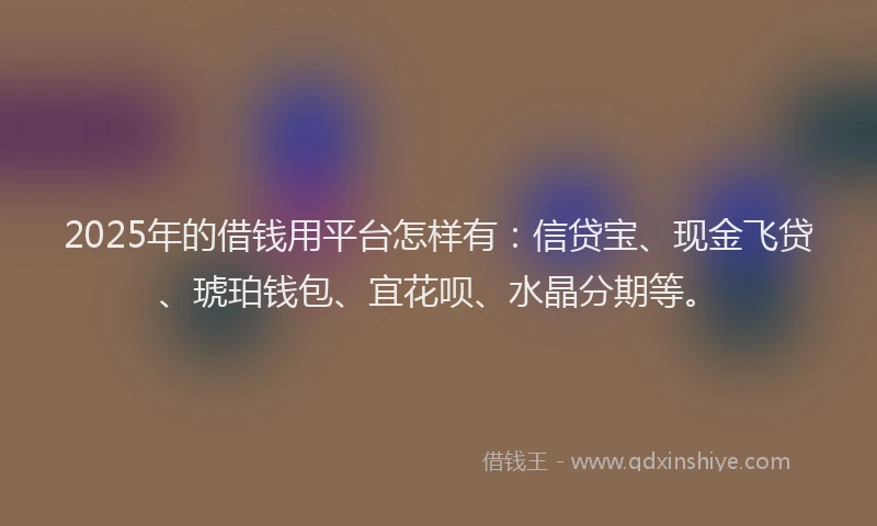 2025年的借钱用平台怎样有：信贷宝、现金飞贷、琥珀钱包、宜花呗、水晶分期等。