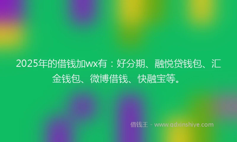 2025年的借钱加wx有：好分期、融悦贷钱包、汇金钱包、微博借钱、快融宝等。