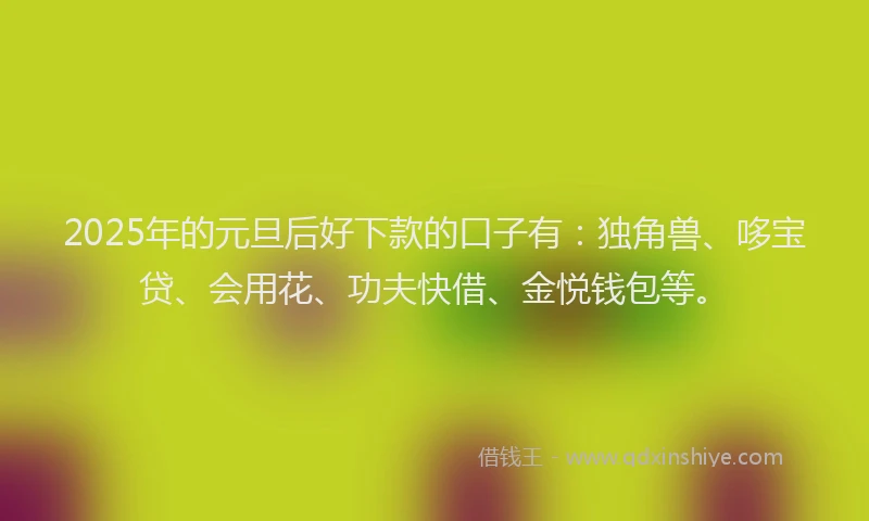 2025年的元旦后好下款的口子有：独角兽、哆宝贷、会用花、功夫快借、金悦钱包等。