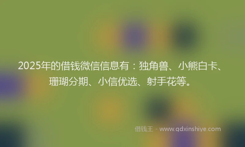 2025年的借钱微信信息有：独角兽、小熊白卡、珊瑚分期、小信优选、射手花等。