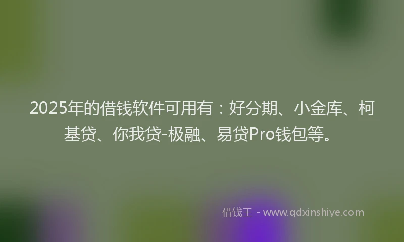 2025年的借钱软件可用有：好分期、小金库、柯基贷、你我贷-极融、易贷Pro钱包等。