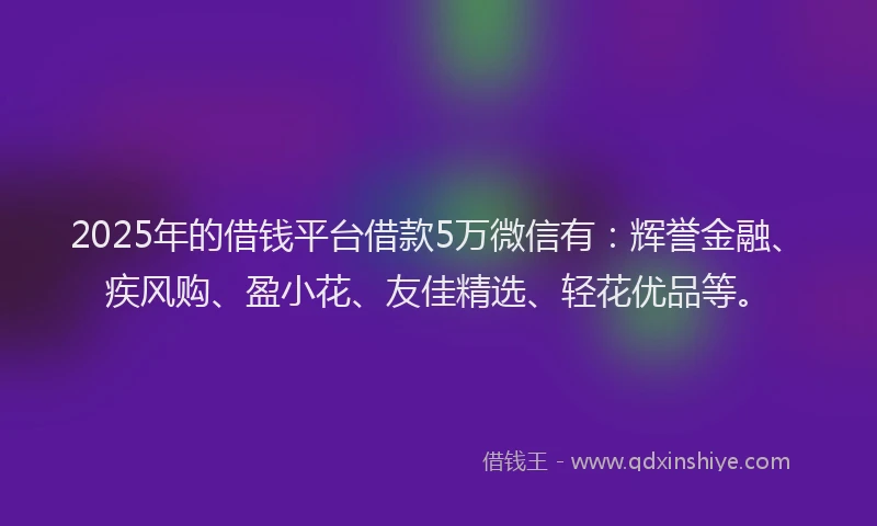 2025年的借钱平台借款5万微信有：辉誉金融、疾风购、盈小花、友佳精选、轻花优品等。