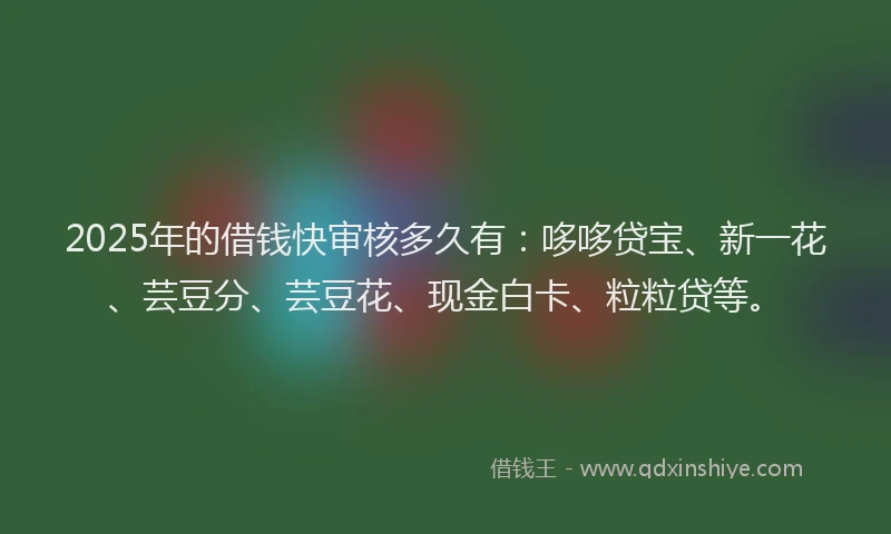 2025年的借钱快审核多久有：哆哆贷宝、新一花、芸豆分、芸豆花、现金白卡、粒粒贷等。
