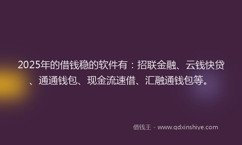 2025年的借钱稳的软件有：招联金融、云钱快贷、通通钱包、现金流速借、汇融通钱包等。