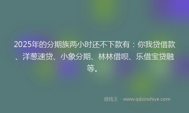 2025年的分期族两小时还不下款有：你我贷借款、洋葱速贷、小象分期、林林借呗、乐借宝贷融等。