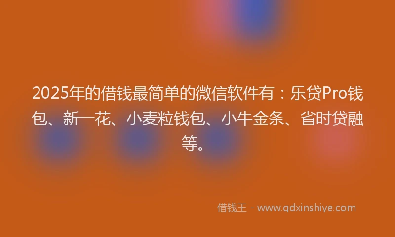 2025年的借钱最简单的微信软件有：乐贷Pro钱包、新一花、小麦粒钱包、小牛金条、省时贷融等。