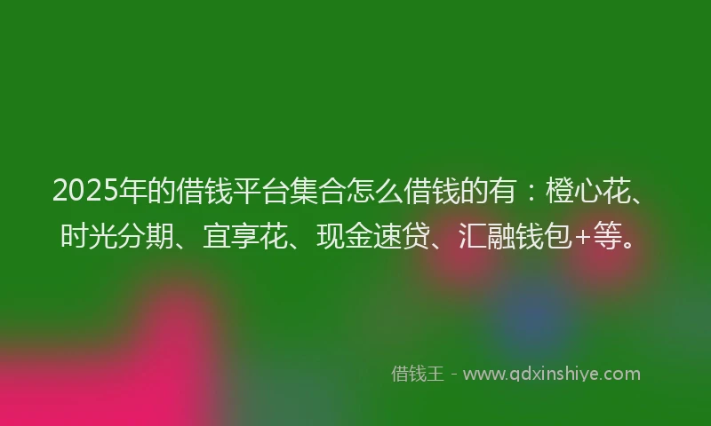 2025年的借钱平台集合怎么借钱的有：橙心花、时光分期、宜享花、现金速贷、汇融钱包+等。