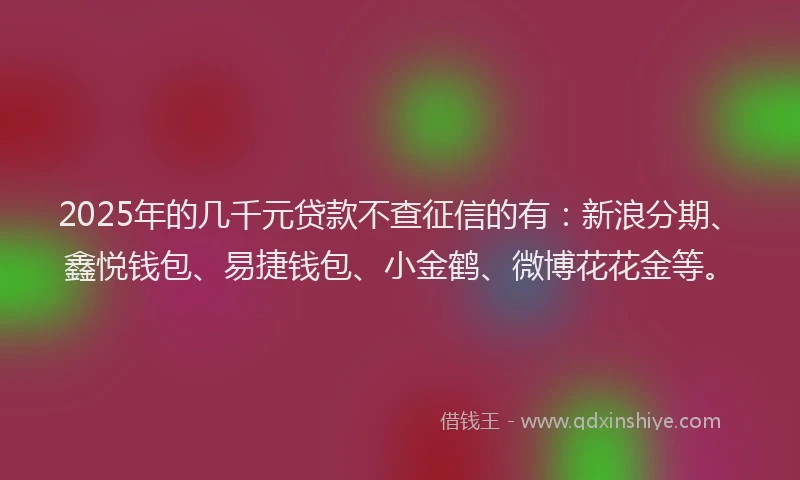 2025年的几千元贷款不查征信的有：新浪分期、鑫悦钱包、易捷钱包、小金鹤、微博花花金等。