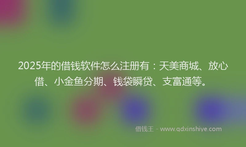 2025年的借钱软件怎么注册有：天美商城、放心借、小金鱼分期、钱袋瞬贷、支富通等。