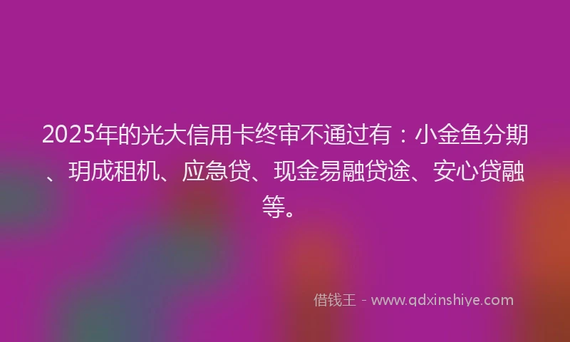 2025年的光大信用卡终审不通过有：小金鱼分期、玥成租机、应急贷、现金易融贷途、安心贷融等。