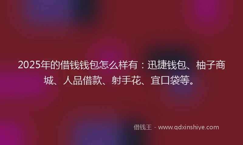 2025年的借钱钱包怎么样有：迅捷钱包、柚子商城、人品借款、射手花、宜口袋等。