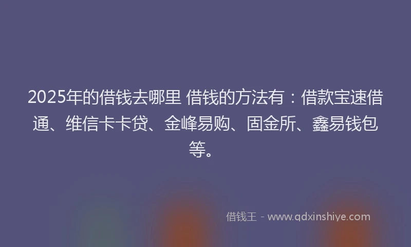 2025年的借钱去哪里 借钱的方法有：借款宝速借通、维信卡卡贷、金峰易购、固金所、鑫易钱包等。