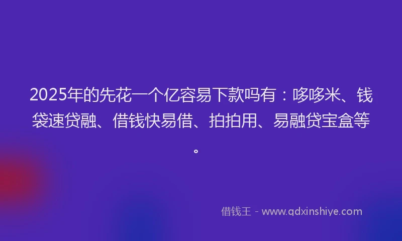 2025年的先花一个亿容易下款吗有：哆哆米、钱袋速贷融、借钱快易借、拍拍用、易融贷宝盒等。